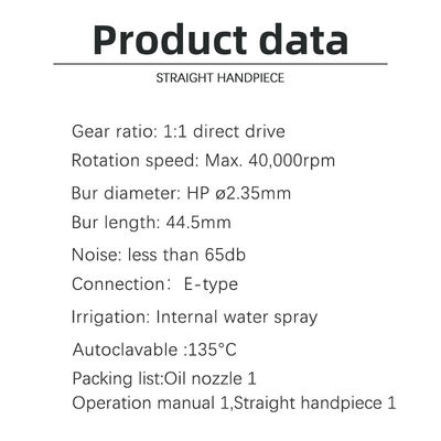 Air Turbine Dental Handpiece lurus Kecepatan rendah Dengan Pencet Tombol Handpiece