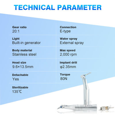 Pengurangan Contra Angle E-Generator Led Light 20/1 Implan Gigi Handpiece