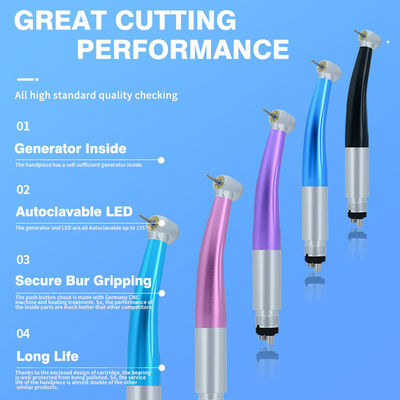 Turbin Udara Gigi Serat Optik Handpiece Berkecepatan Tinggi Dengan 5 Lampu LED E-Generator Gigi Handpiece Berkecepatan Tinggi